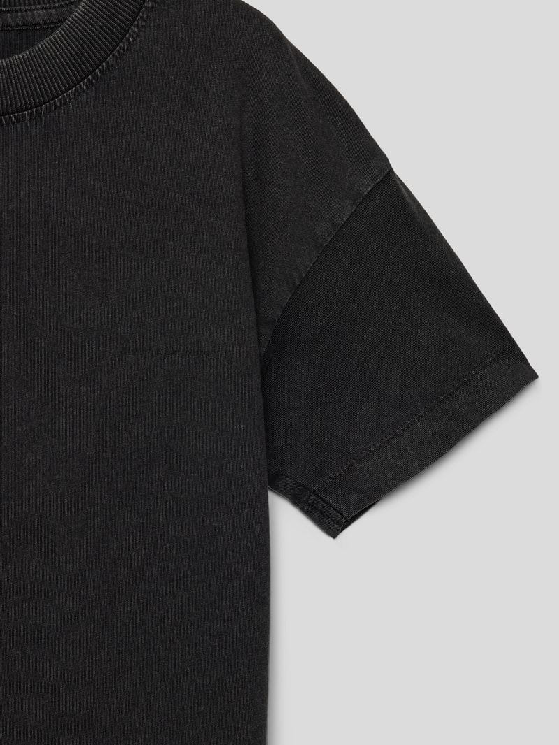 T-Shirt mit geripptem Rundhalsausschnitt Modell 'JORDUST' in schwarz