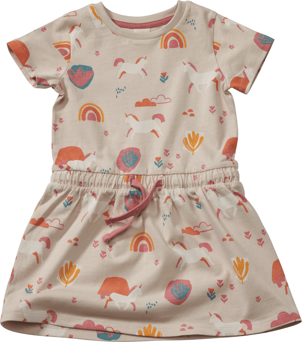 Kleid mit Einhorn-Muster, beige, Gr. 110, 1 St