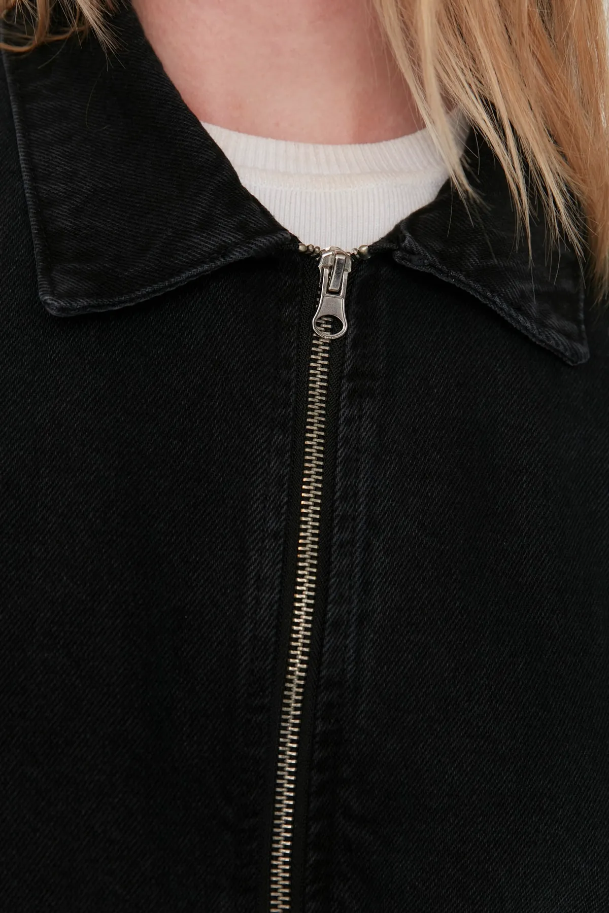 Trendyol Collection  Schwarze Oversize-Bomber-Jeansjacke mit Reißverschluss TWOAW23CE00213