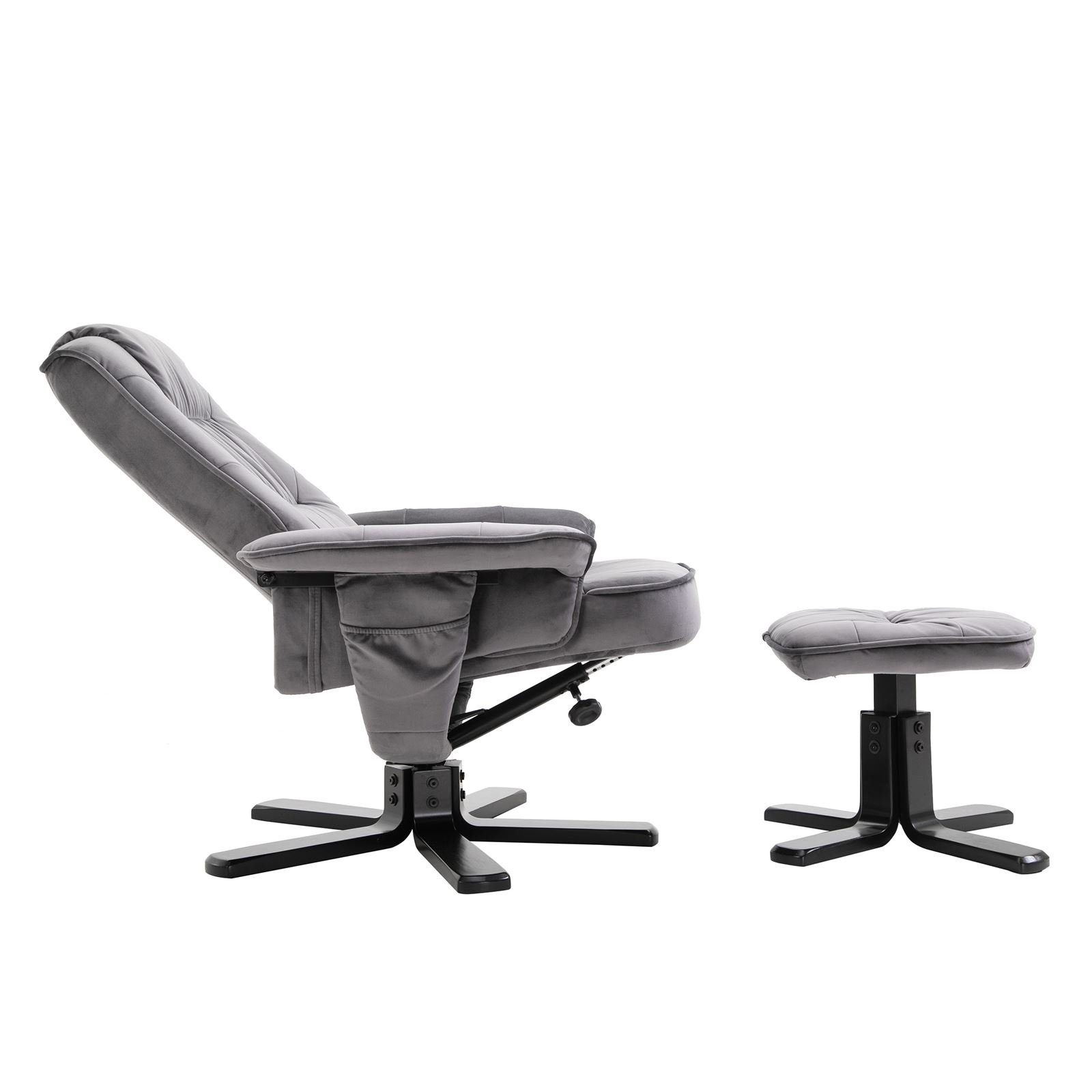 IDIMEX Relaxsessel CHARLES, Relaxsessel Samtstoff grau mit Hocker Fernsehsessel TV Sessel Relaxstu