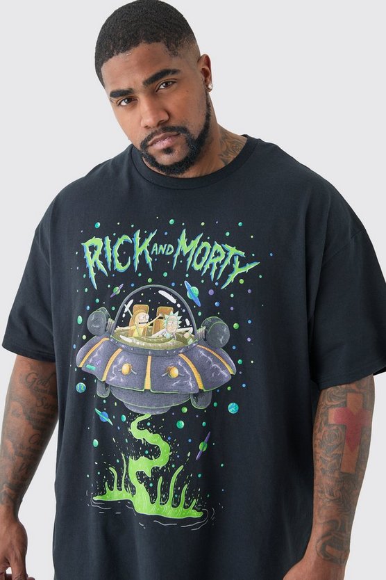 Plus schwarzes T-Shirt mit Rick and Morty Print