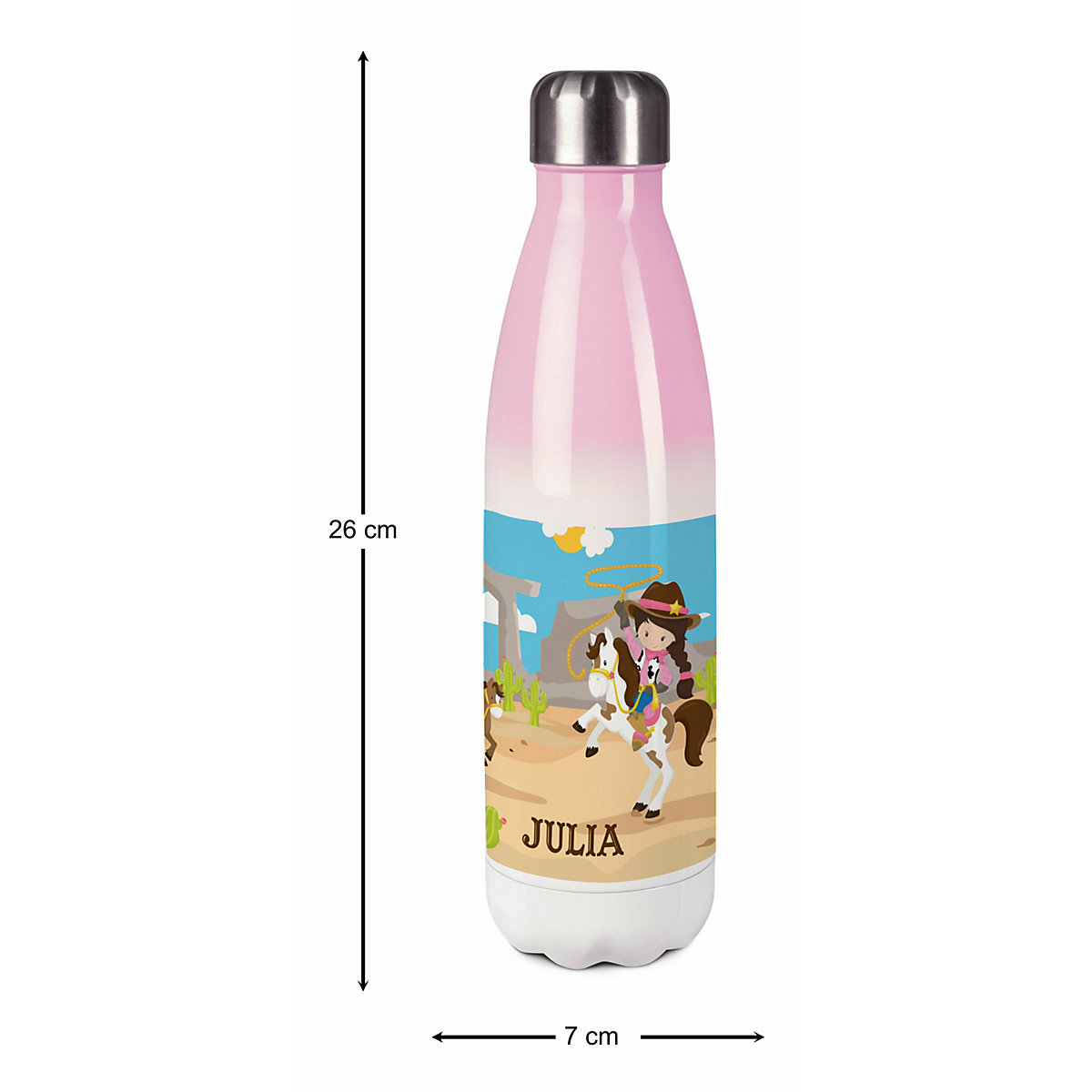 Edelstahl Kinder Thermoflasche / Trinkflasche bunt Cowgirl Spülmaschinenfest, Auslaufsicher, Bruchfest, Doppelwandig, Für Heißgetränke geeignet, Mit Deckel, Isoliert