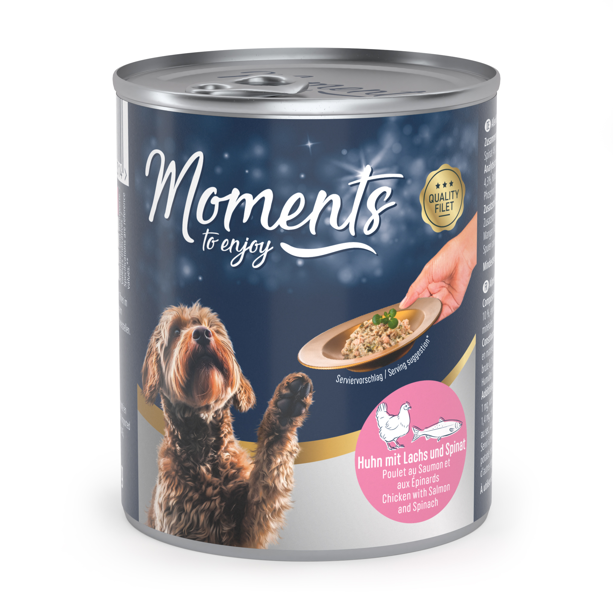 MOMENTS Hundenassfutter MOMENTS Adult 6x220g Huhn mit Lachs & Spinat