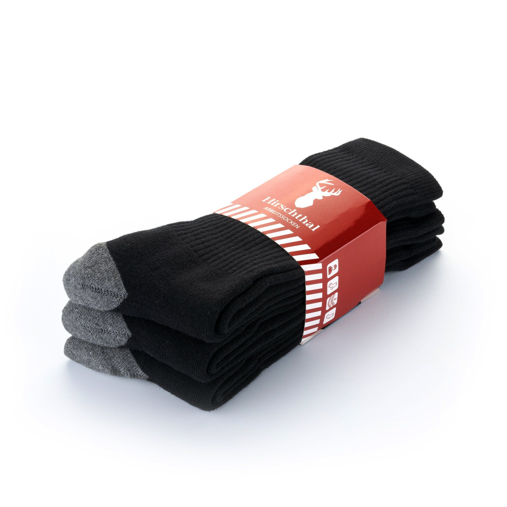 Hirschthal Arbeitssocken 3, 6, 12 Paar Herren Arbeitssocken Sportsocken Socken Schwarz (3-Paar) mit verstärkter Verse und Zehenbereich