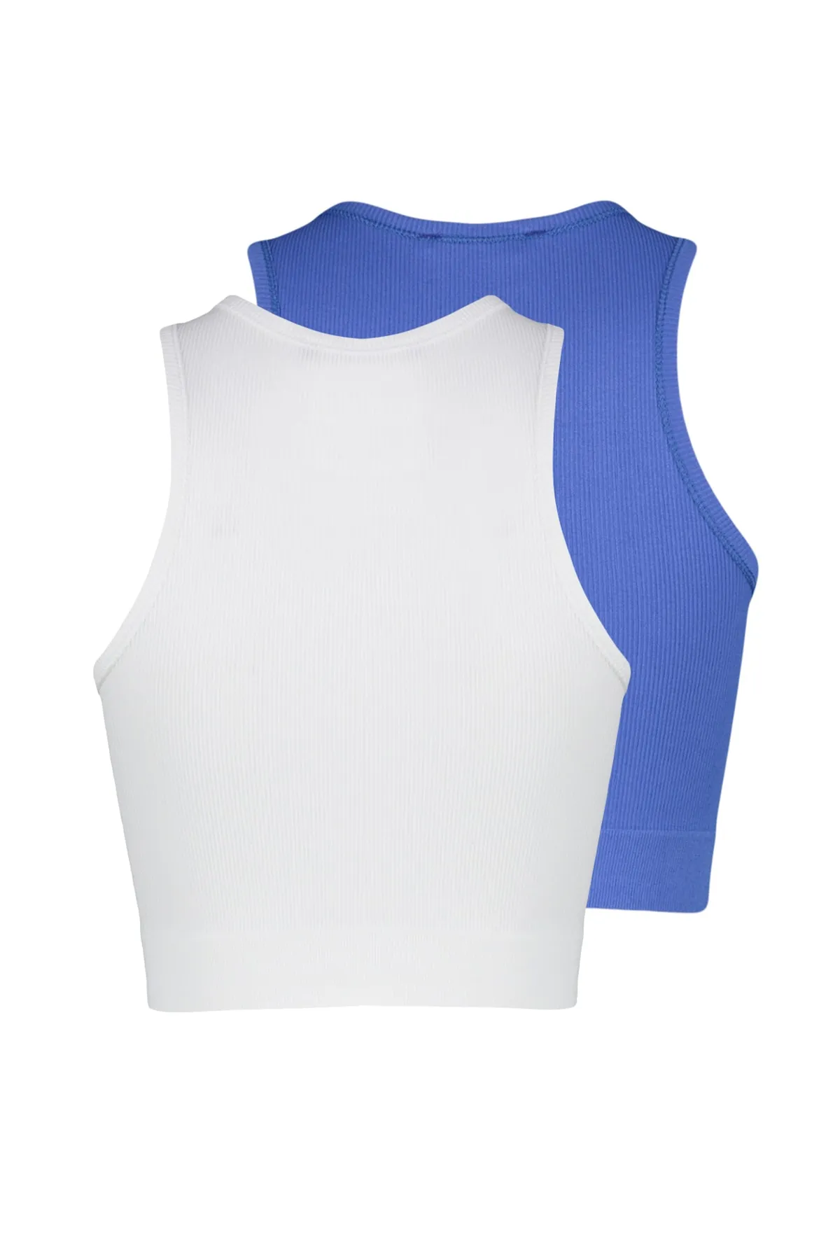 Trendyol Collection  Blau-weißer 2-teiliger nahtloser/nahtloser, leicht stützender/formender gestrickter Sport-BH TWOSS22SS00000