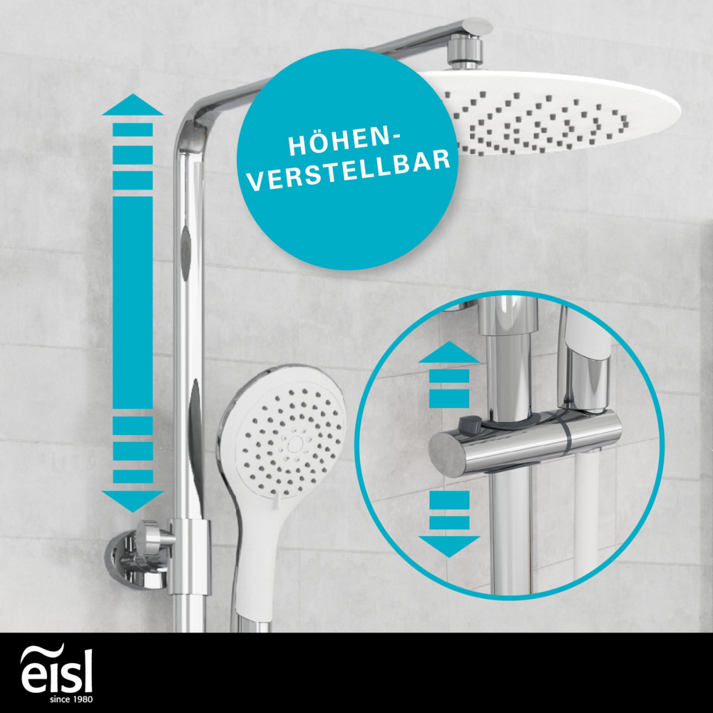 Eisl Duschset GRANDE VITA Duschsystem mit Thermostat und Ablage, Chrom/Weiß
