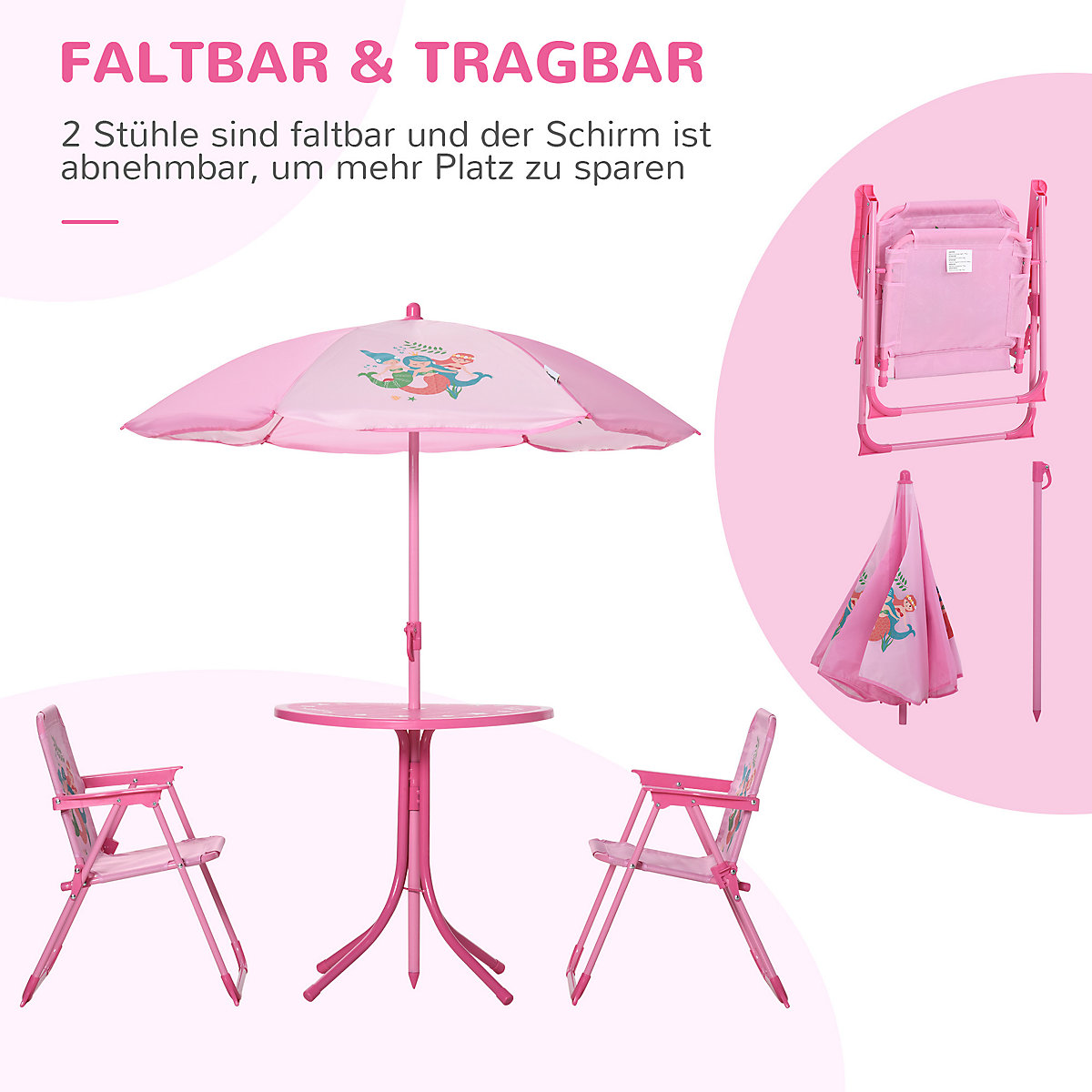 Kindersitzgruppe mit Tisch und Sonnenschirm