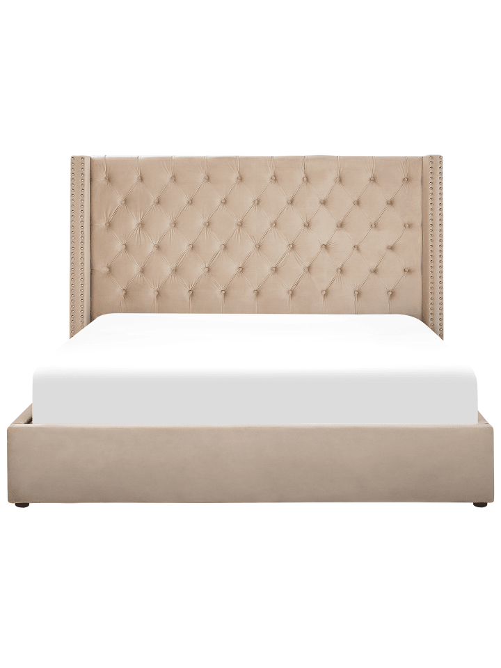 Beliani Doppelbett LUBBON in Beige/Silber - (W) 210 x (H) 144 x (L) 217 cm günstig kaufen onesize