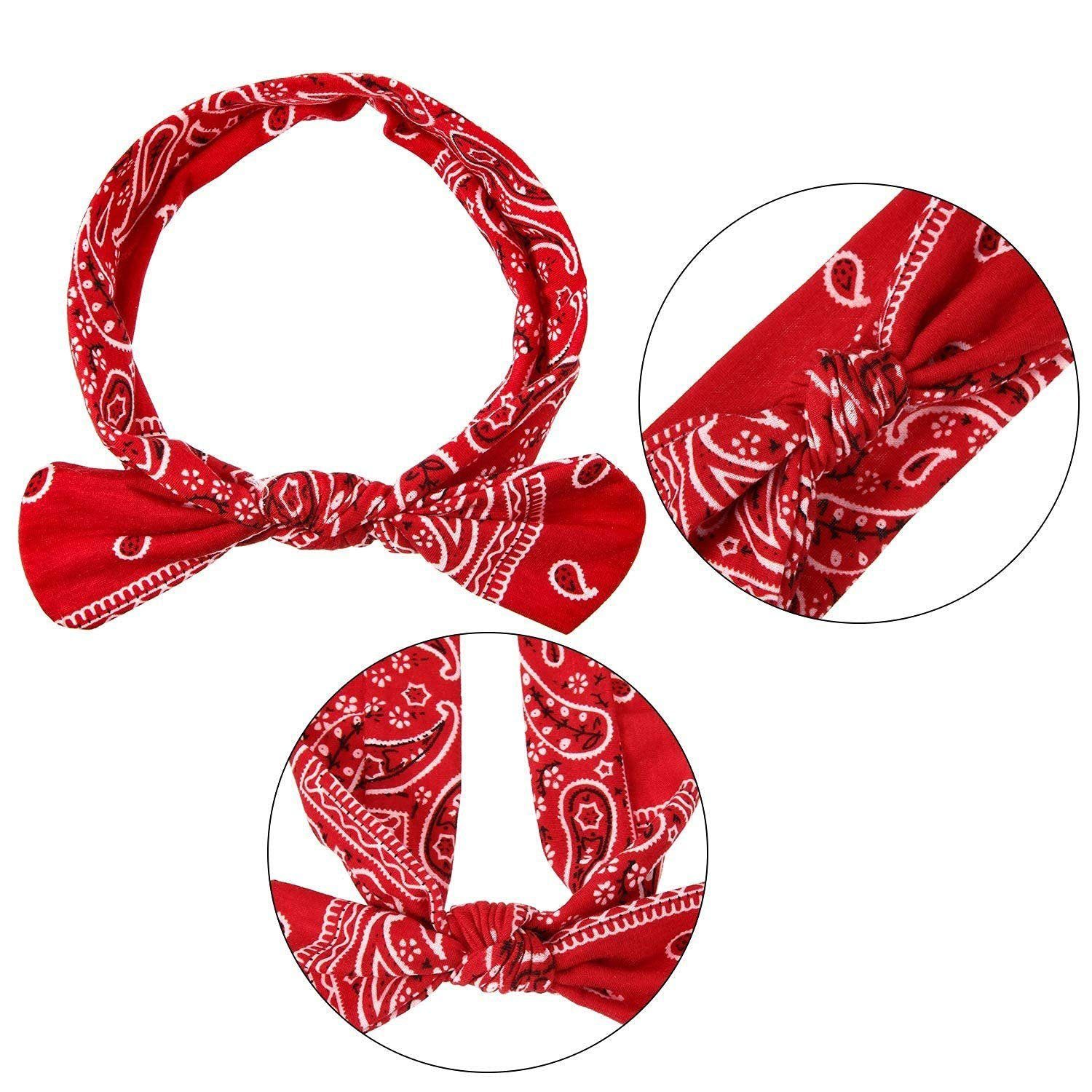 YYV Haarband 6 Stück Paisley Stirnbänder Boho Bogen Bandana Knoten Kopfbedeckung, 6-tlg., Retro Blume Gedruckt Elastische Kaninchen Ohr Haarband für Mädchen