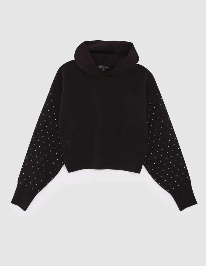 Pull noir forme cropped tricot manches cloutées fille