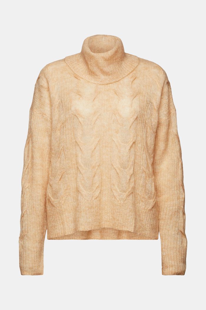 Zopfstrick-Rollkragenpullover aus Mohair-Mix