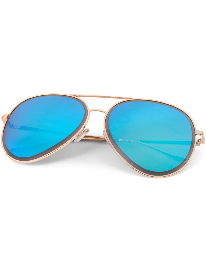 styleBREAKER Piloten Sonnenbrille in Gold / Blau verspiegelt günstig kaufen onesize