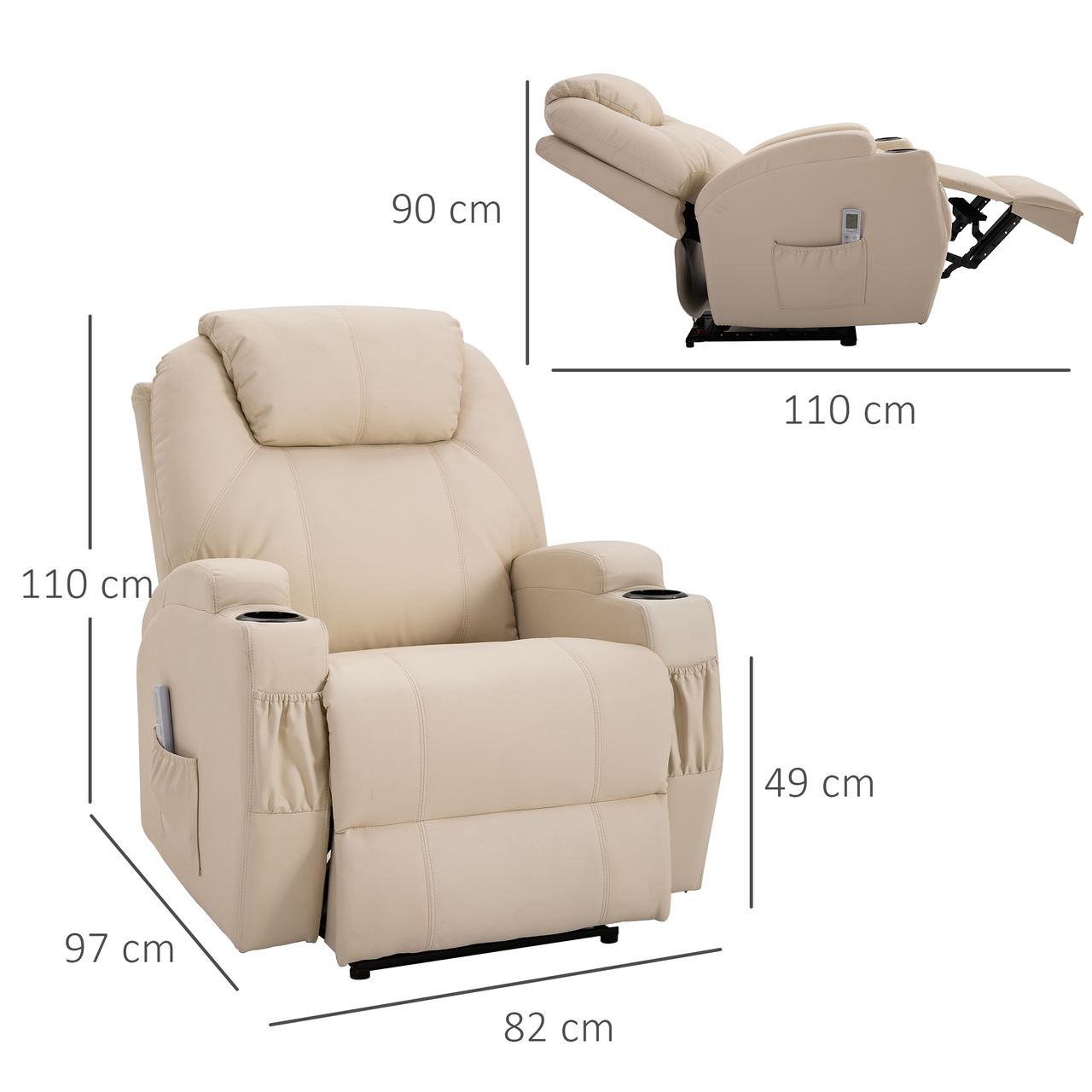HOMCOM Massagesessel elektrisch Relaxsessel Fernsehsessel Liegefunktion Beige
