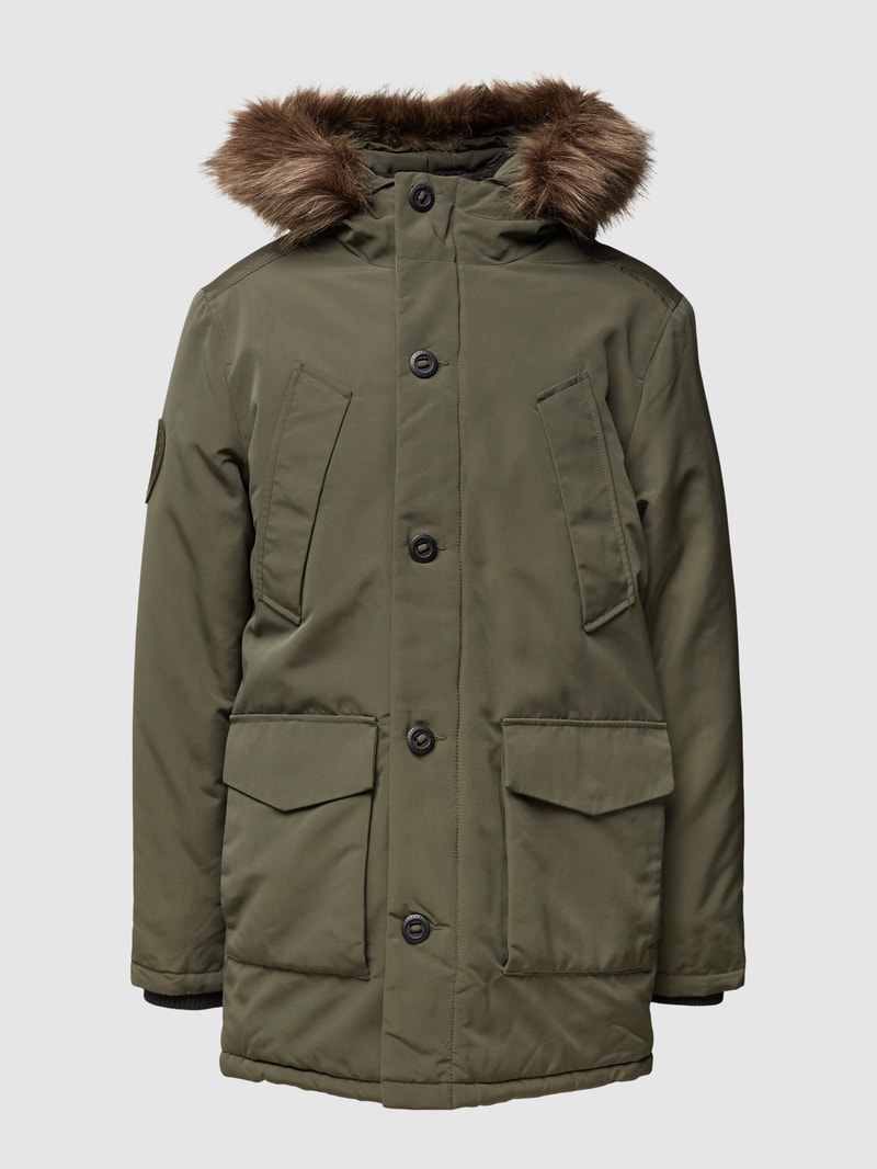 Parka mit Kapuze mit Webpelz-Besatz in olivgrün