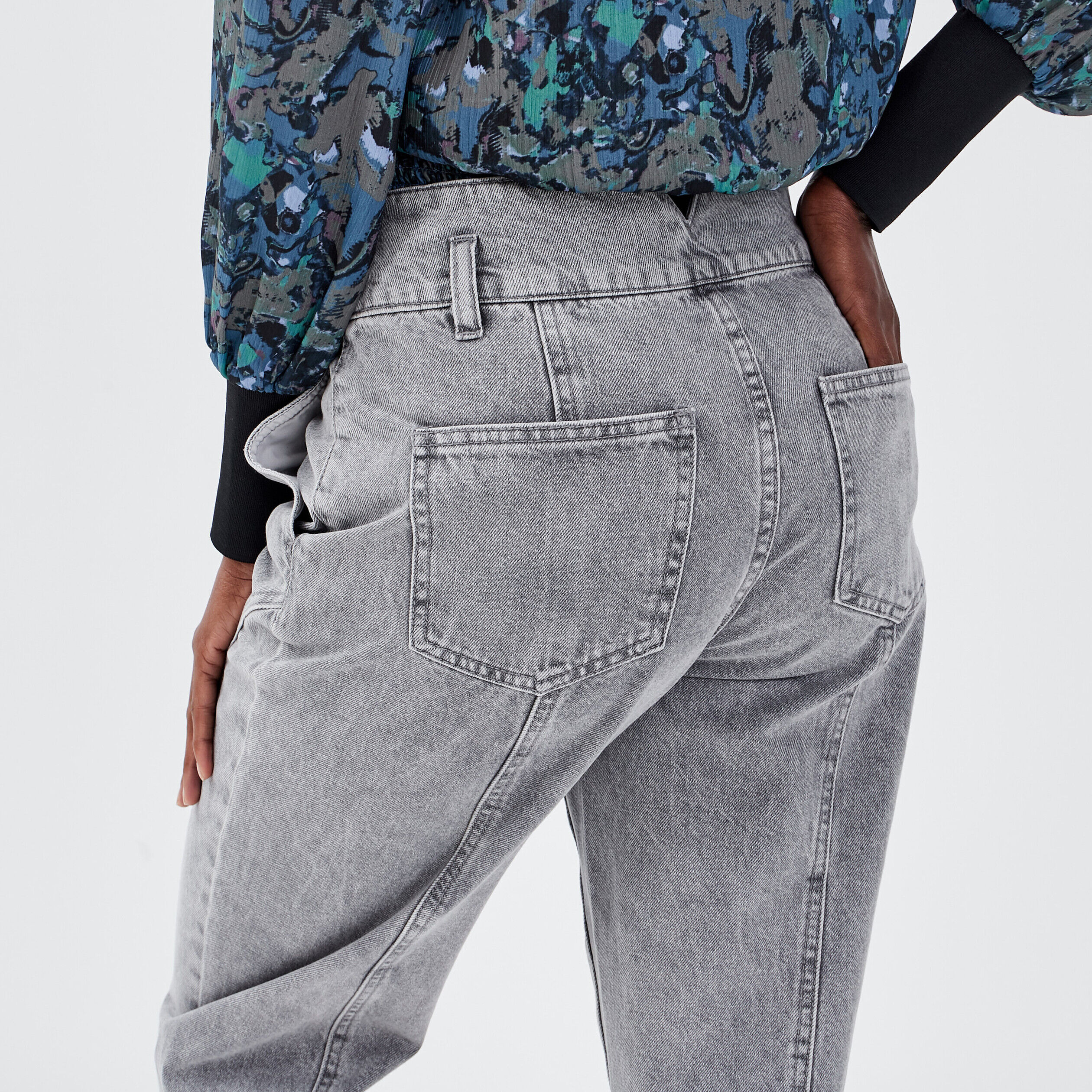 Jeans slouchy détails boucles denim gris femme | Cache Cache