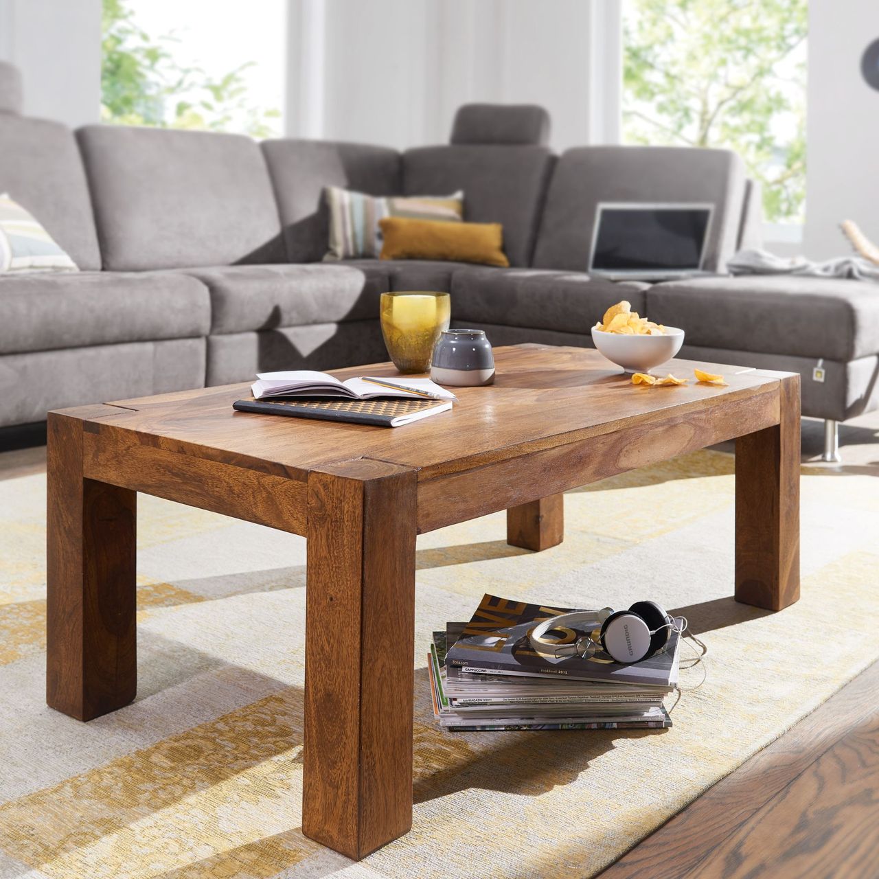 Wohnling Sheesham Couchtisch Massiv 110 x 60 cm Massivholz