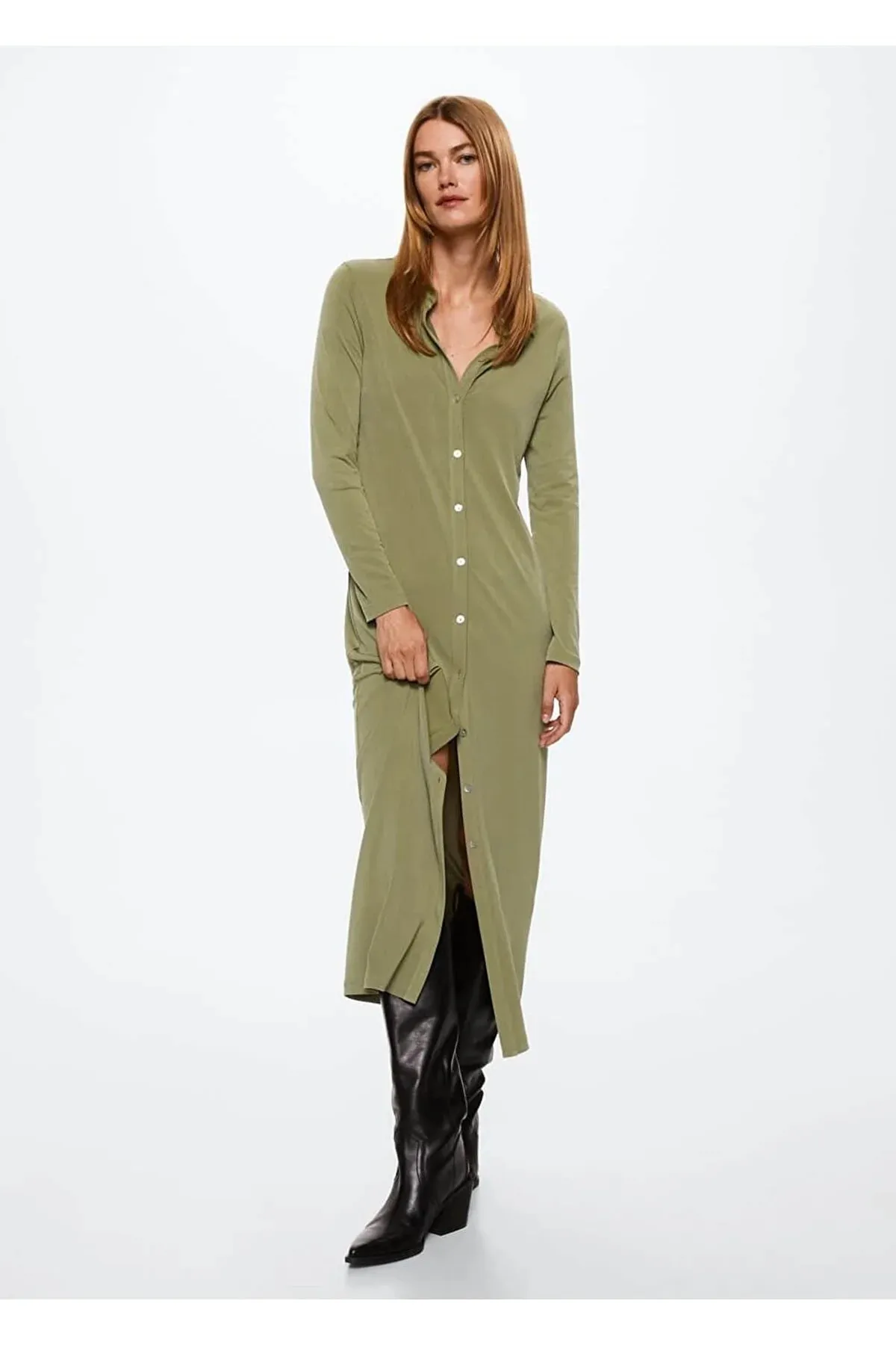 MANGO  Khakifarbenes Damenkleid 37094065
