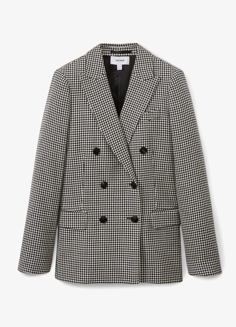 Blazer de lã Reiss Drew com abotoamento duplo e estampa pied-de-poule.