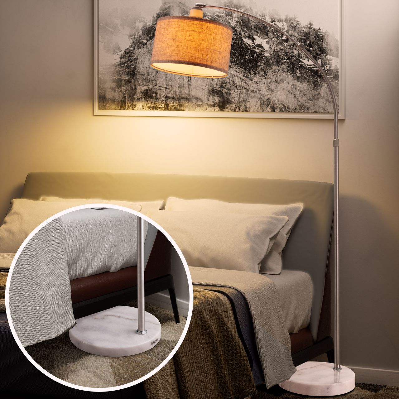Casaria monzana® Design Bogenlampe Leinen 150-175cm verstellbar