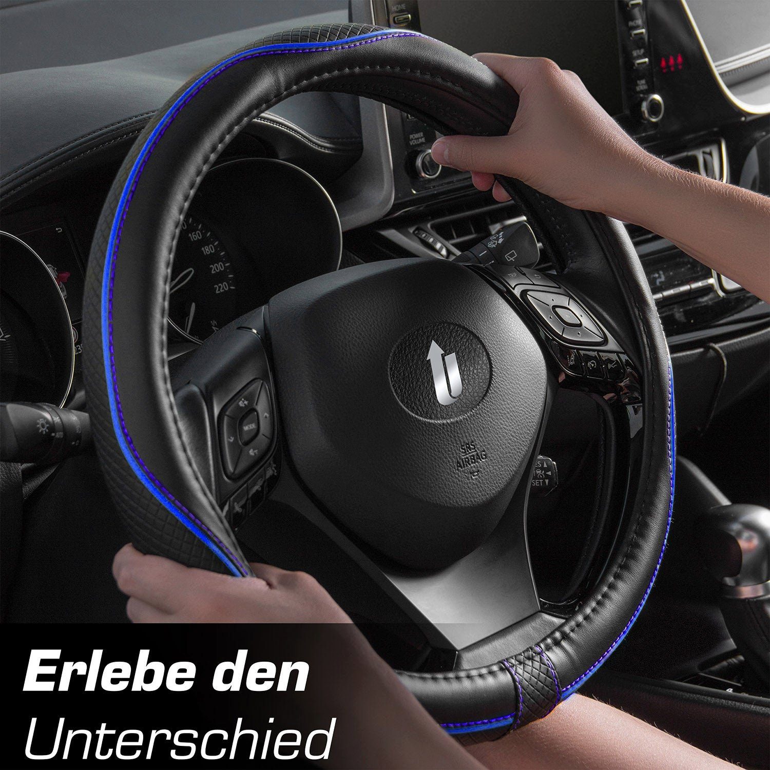 Upgrade4cars Lenkradbezug SportsLine, Ø 37,00 - 39,00 cm, Stilvolles Linien-Design mit Perforierten Details für mehr Grip