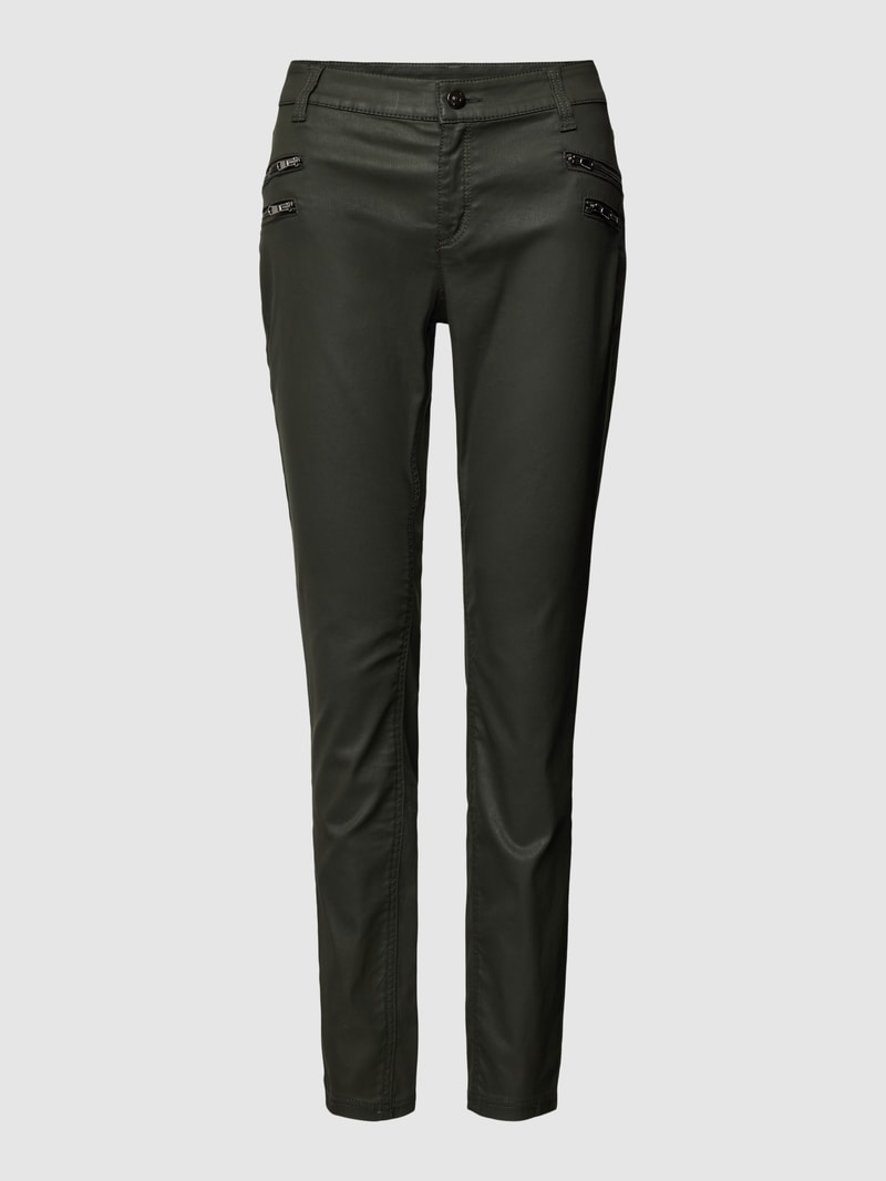 Skinny Fit Jeans mit Reißverschlusstaschen in dunkelgrün