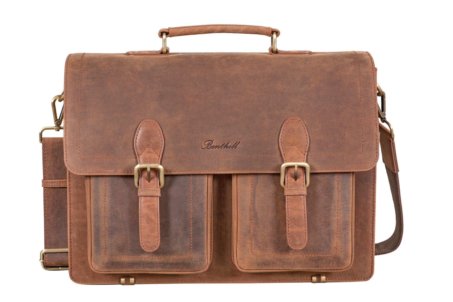 Benthill Aktentasche Echt Leder Laptoptasche Notebooktasche Umhängetasche Laptoptasche, Schultergurt / Umhängegurt Reißverschlussfach