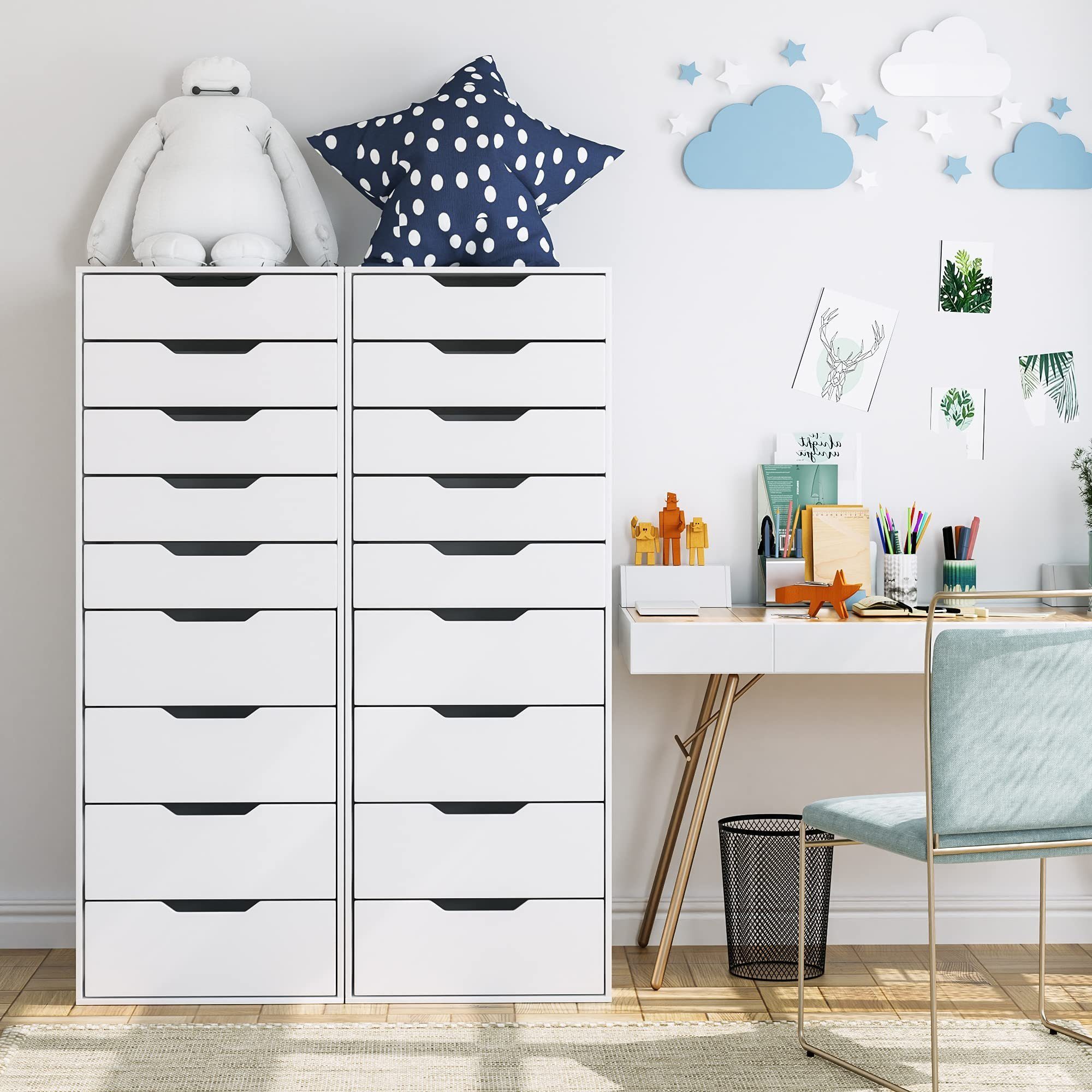 Homfa Kommode, Hochkommode, Schubladenschrank mit 9 Schubladen, weiß