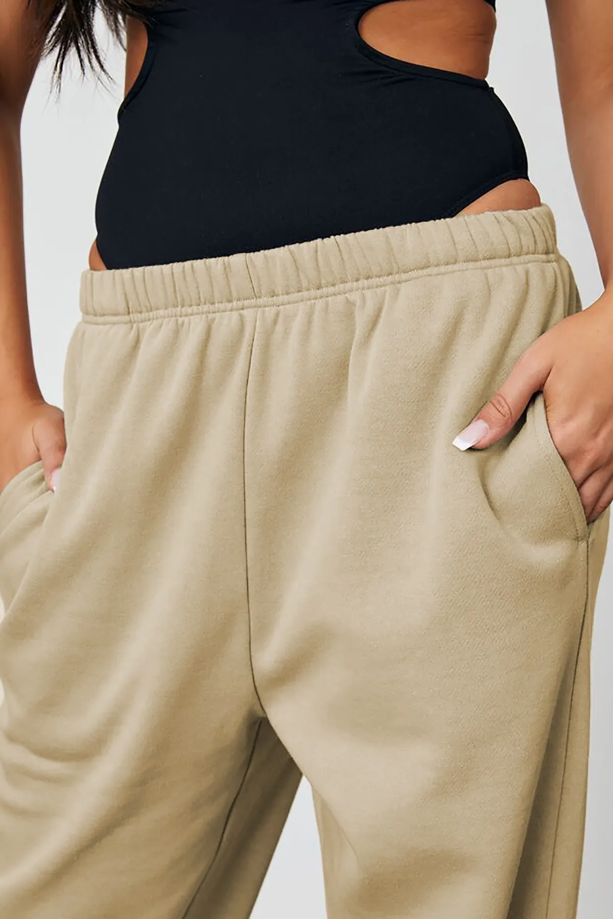 Madmext  Beigefarbene Oversize-Jogginghose für Damen mit elastischem Bund Mg1235