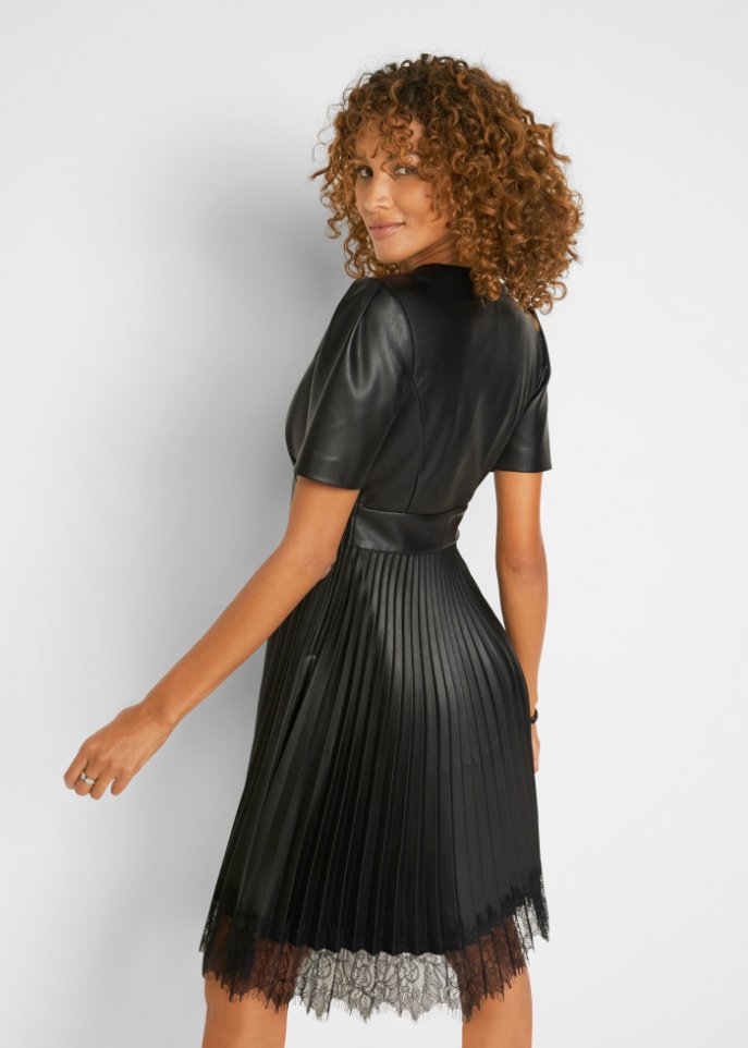 Lederimitat-Kleid mit Spitze
