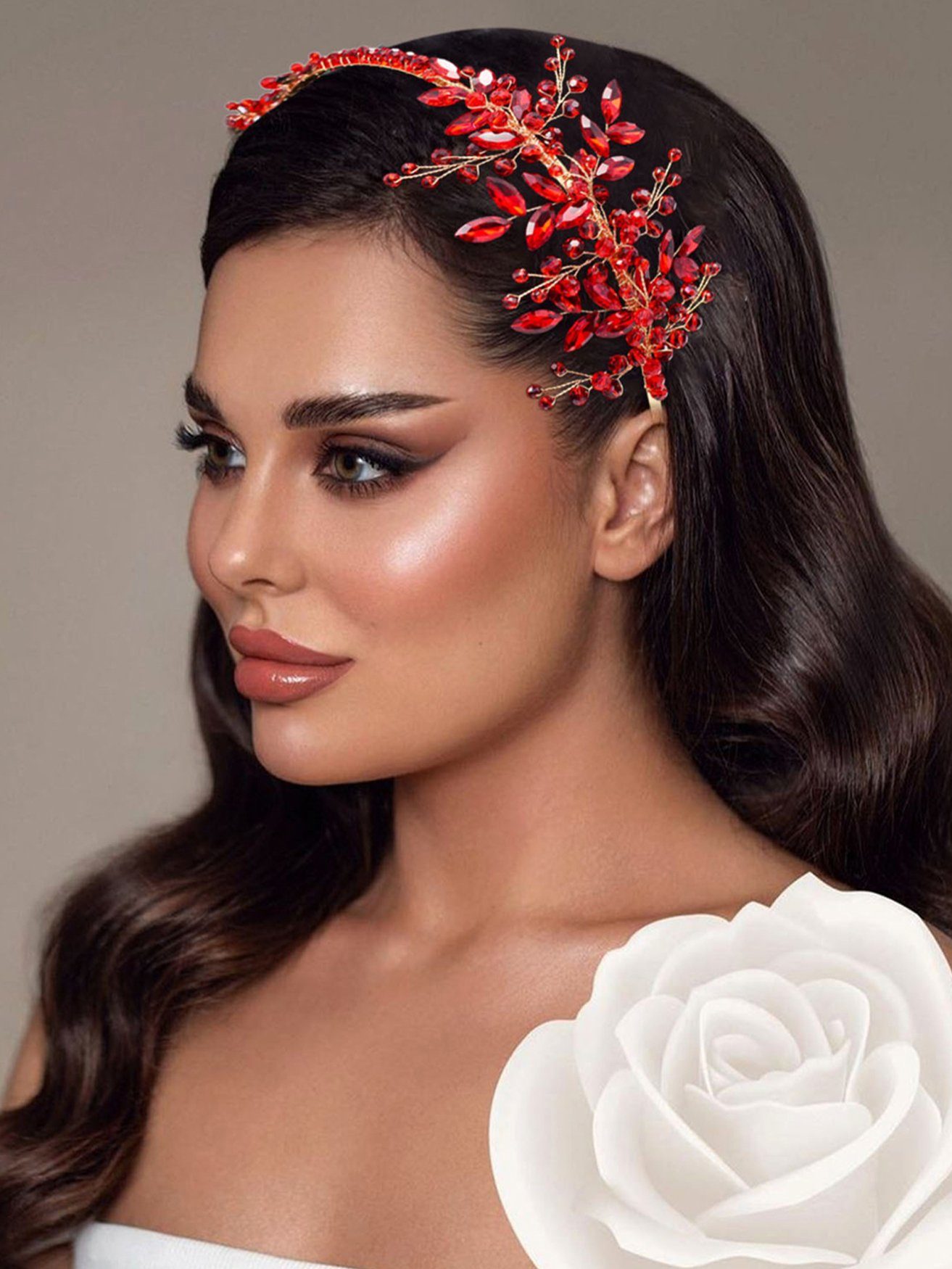 HOHEA H Haarband Rote Haaraccessoires, Brauthaarnadeln, Kristallkrone, 1-tlg., Haarschmuck aus roten Kristall-Haarranken, Blumen und Blättern, Kristall-Stirnband, Hochzeits-Haarschmuck, Braut-Haarschmuck