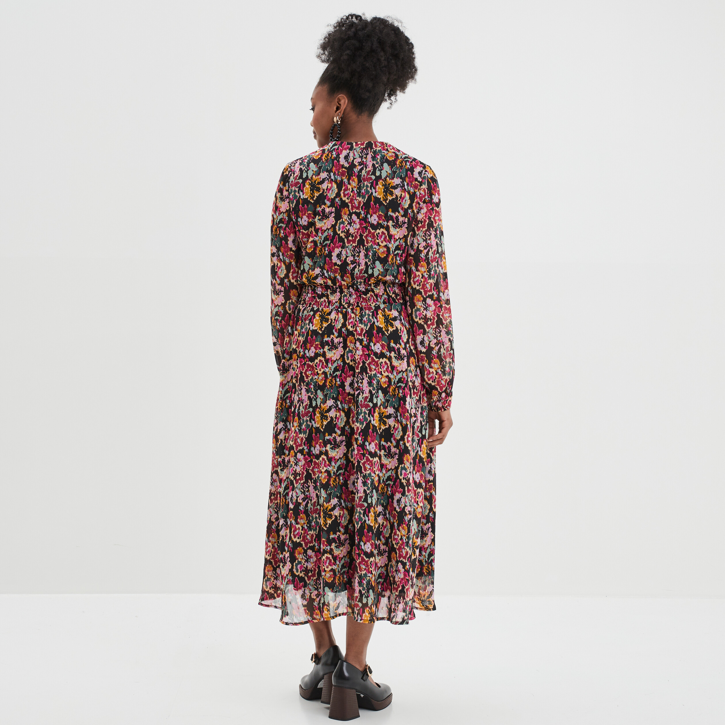 Robe longue taille smockée noir femme | La Halle