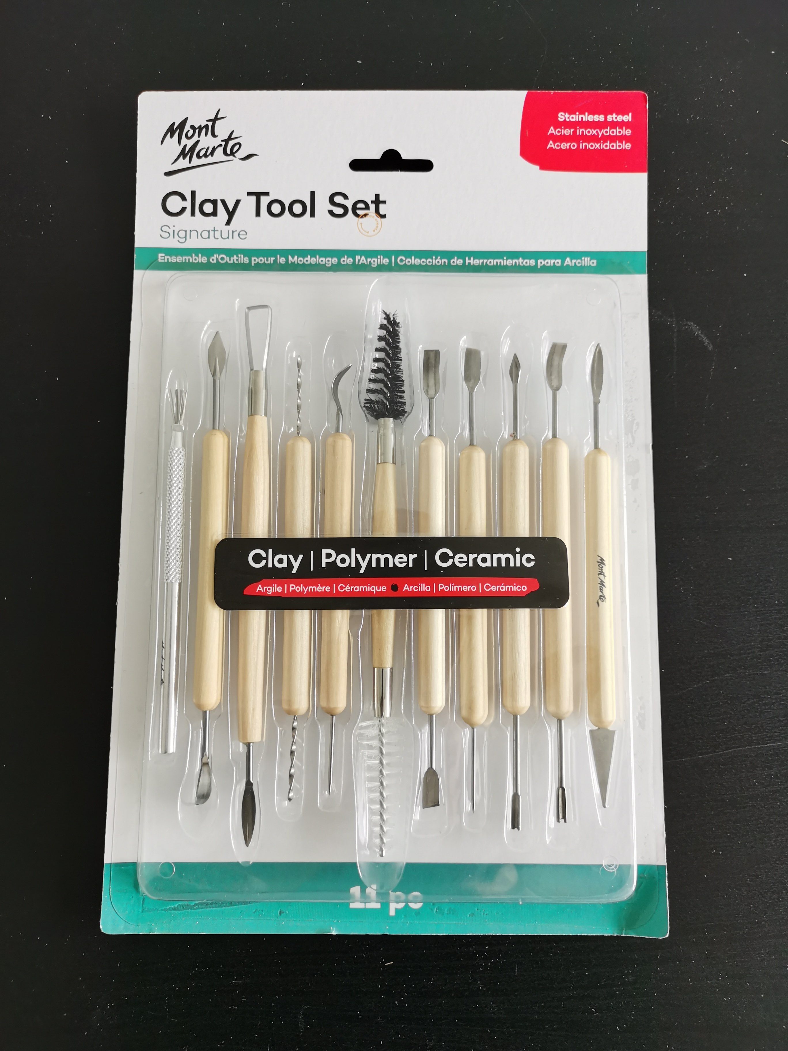Mont Marte Modellierwerkzeug Set mit 11 x Modellier-Werkzeug für Ton, zum Schnitzen, Glätten & mehr, (Set, 11 St., MONT MARTE - Kunstutensilien), 11-teilig, Holzgriffe mit langlebiger Stahlspitze