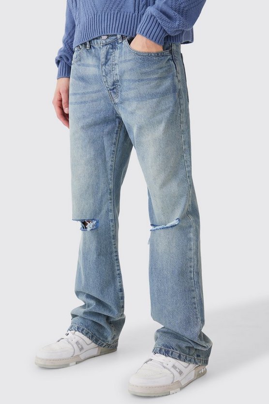 Lockere Schlagjeans mit Riss am Knie