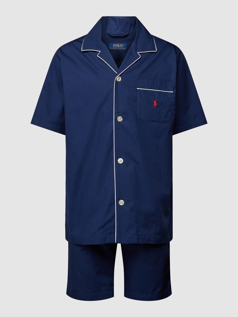 Pyjama mit Kontrastpaspeln Modell 'WOVEN' in dunkelblau