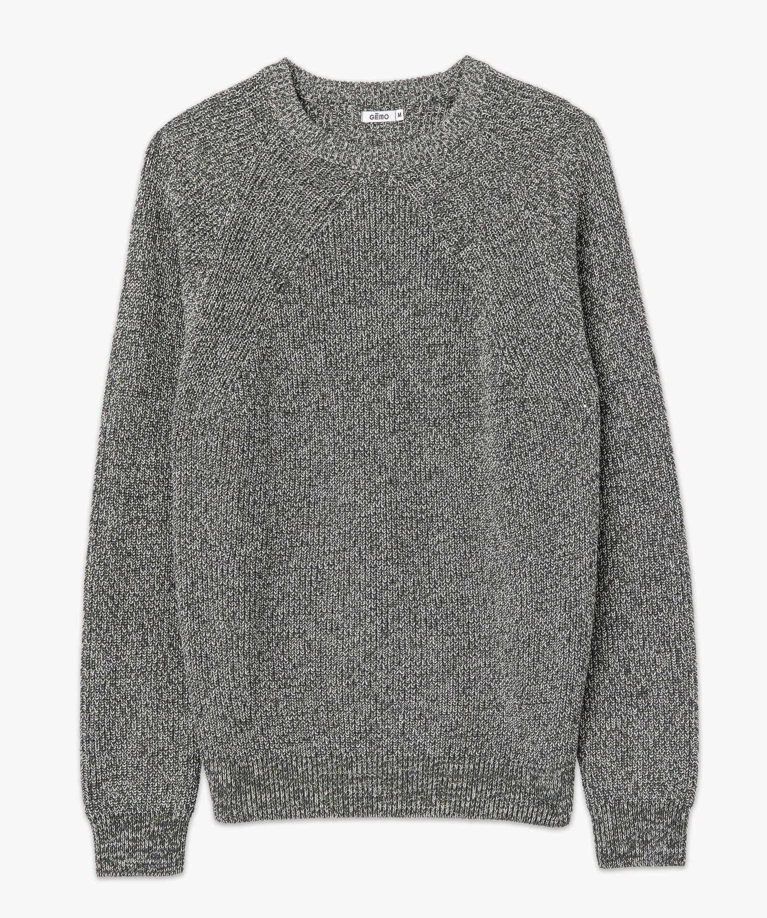 Pull homme à col rond en maille chinée noir | GEMO