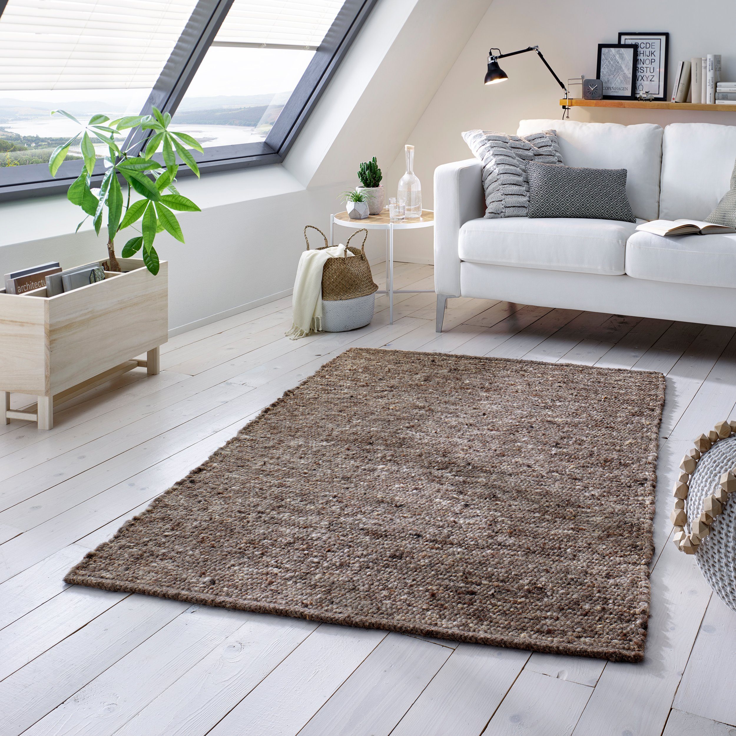 Wollteppich Hand-Webteppich, TaCa Home, rechteckig, Höhe: 10 mm, nachhaltige Schurwolle meliert Wohnzimmer Schlafzimmer 060x090cm