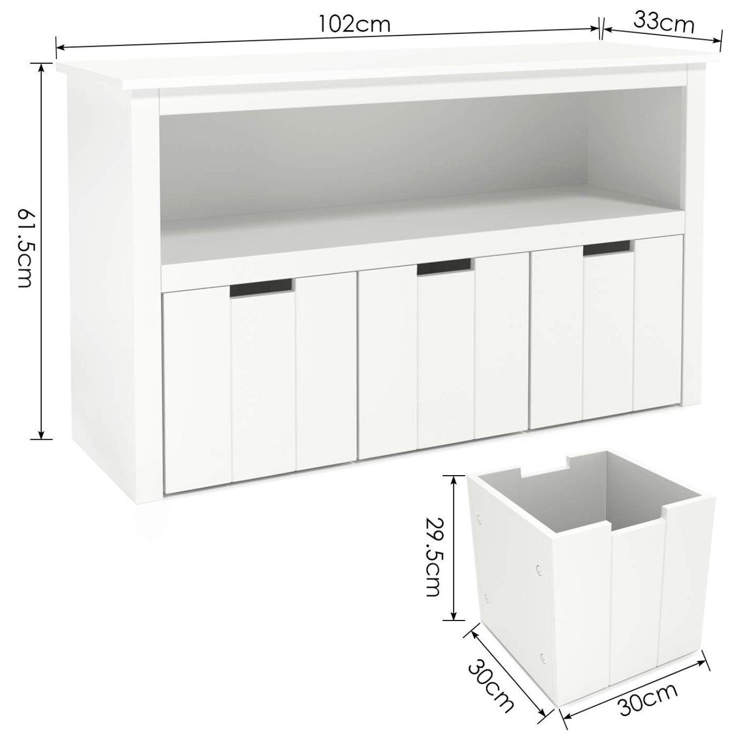 Homfa Bücherregal, 3 Schubladen Kinderkommode mit Rollen 102 x 33 x 61,5