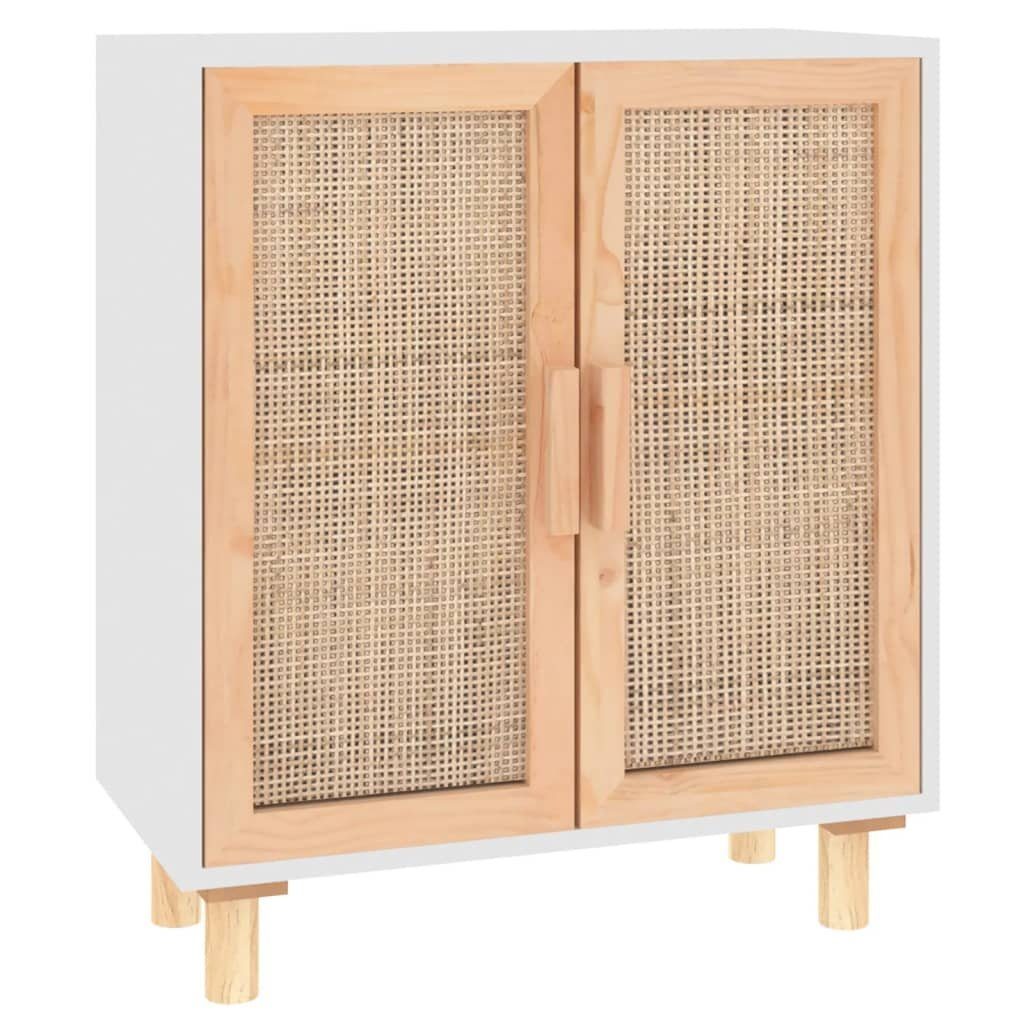 vidaXL Sideboard Sideboard Weiß 60x30x70 cm Massivholz Kiefer und Natur-Rattan (1 St)
