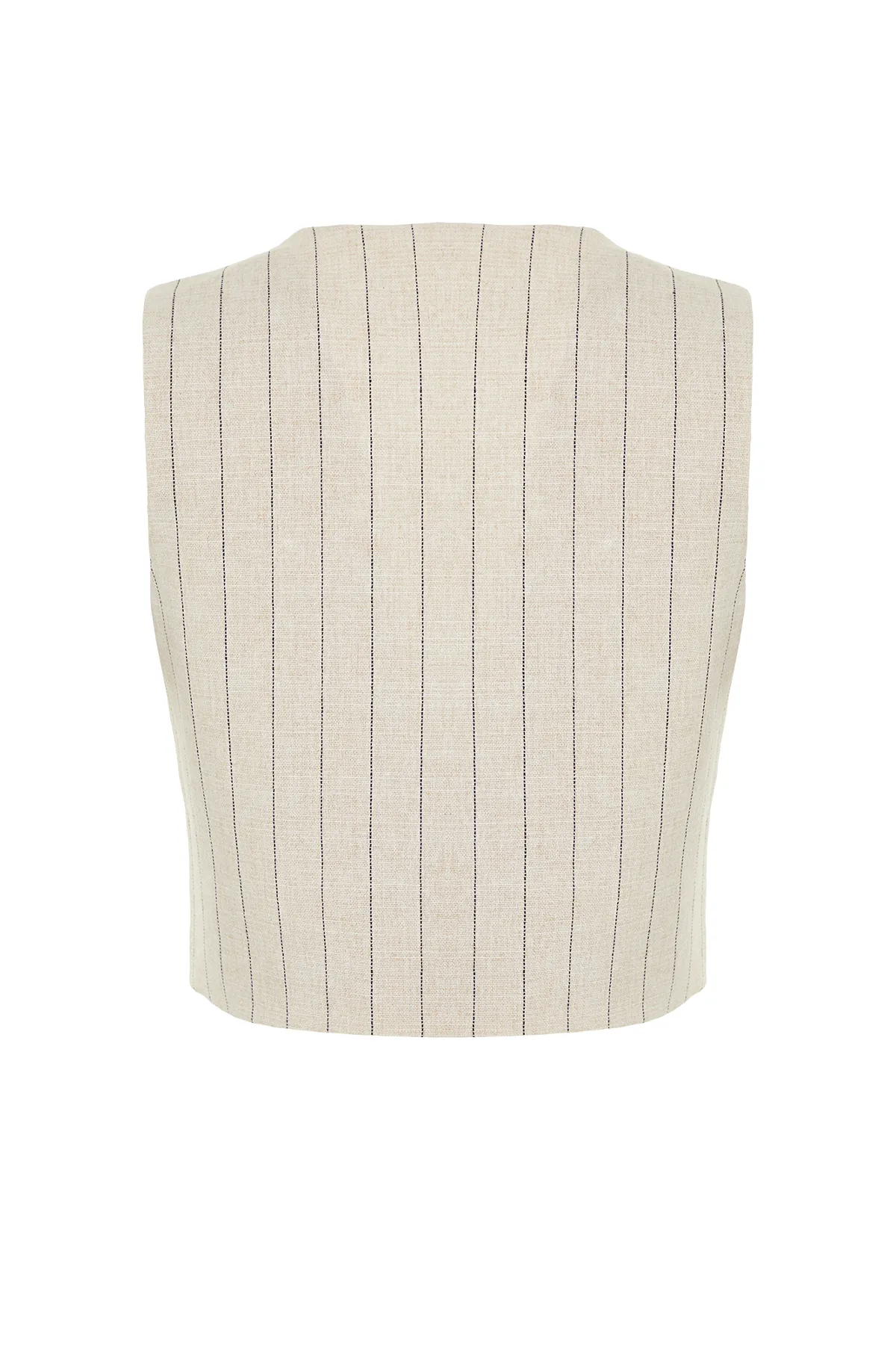 Trendyol Collection  Beige gestreifte Weste aus Baumwollleinengewebe TWOSS24YE00025