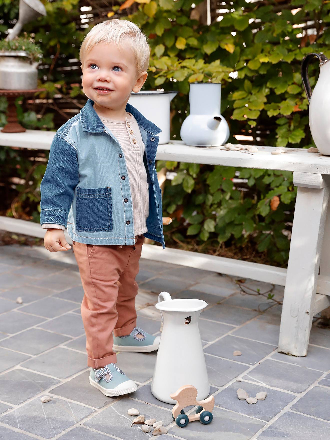 Vertbaudet Jungen Baby Stoffhose, Dehnbund Oeko-Tex - himmelblau