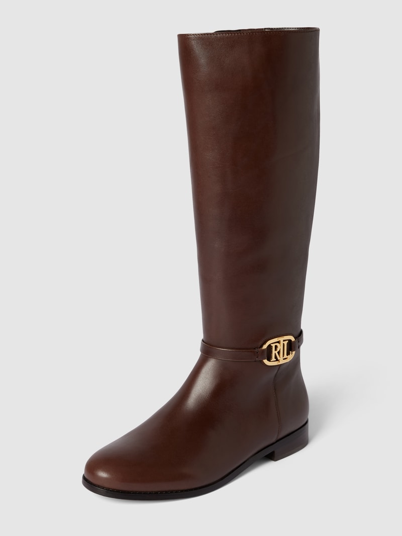 Stiefel mit Label-Details Modell 'BRIDGETTE' in dunkelbraun