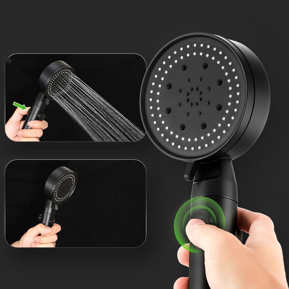 Bedee Handbrause Hochdruck Duschkopf Handbrause Wassersparende Duschbrause ‎Schwarz, (Set, 1-tlg., mit 1.5M Schlauch Duschkopf Wassersparend 5 Strahlarten), Duschkopf, Handbrause für Badezimmer