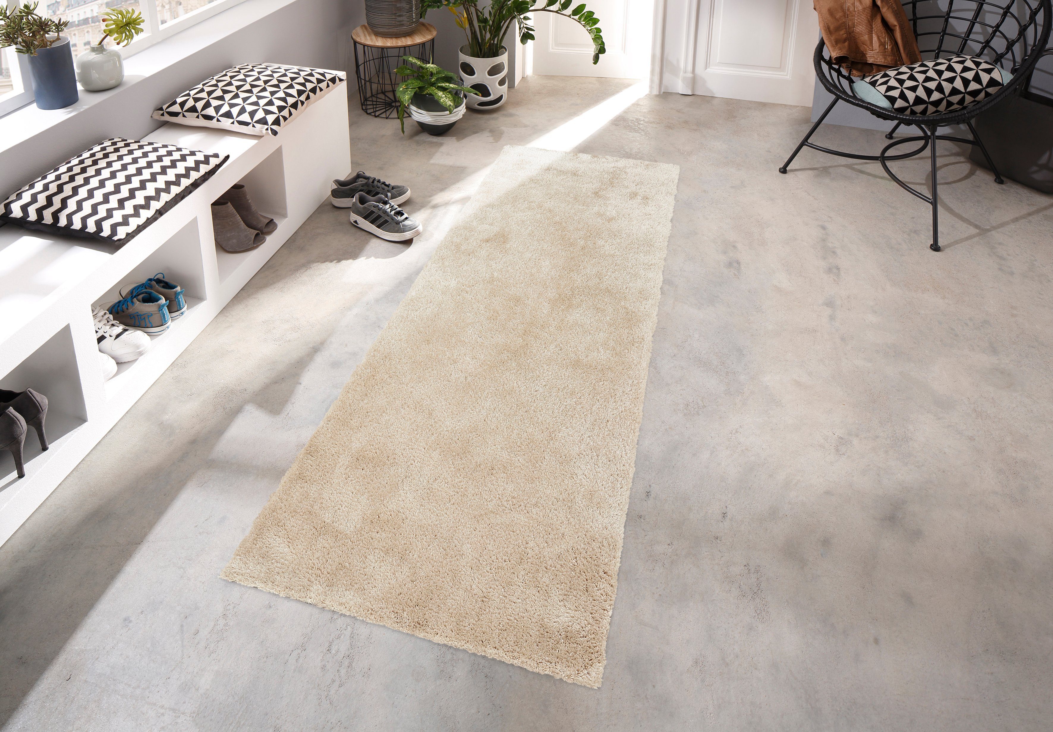 Hochflor-Läufer Dana Teppich, Bruno Banani, rechteckig, Höhe: 30 mm, Brücke, uni, weich, Mikrofaser, Diele, Flur, Wohnzimmer, Schlafzimmer