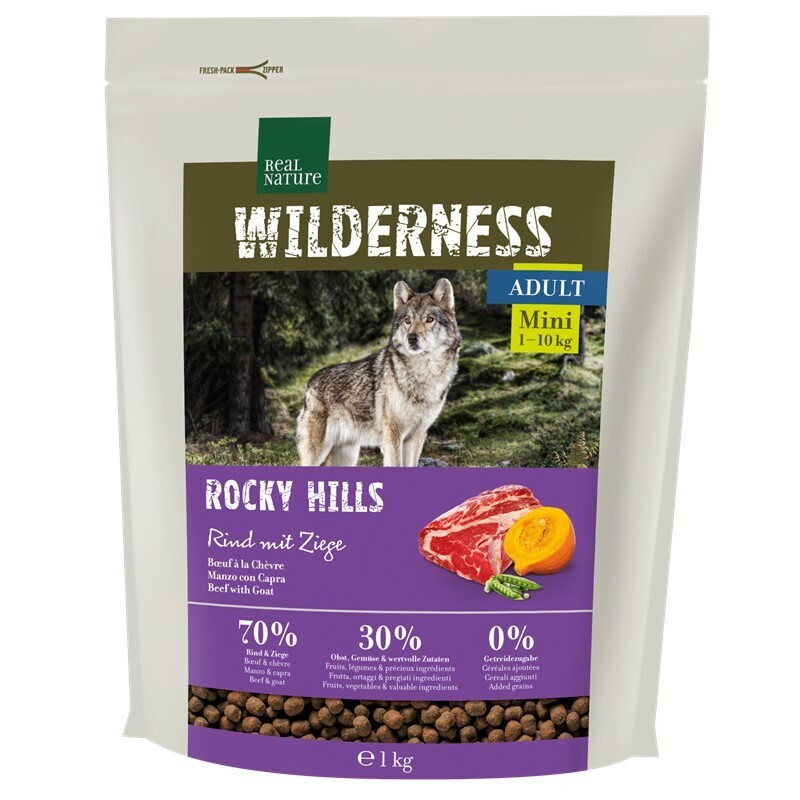 REAL NATURE Hundetrockenfutter REAL NATURE WILDERNESS Mini Rocky Hills Rind & Ziege 1 kg