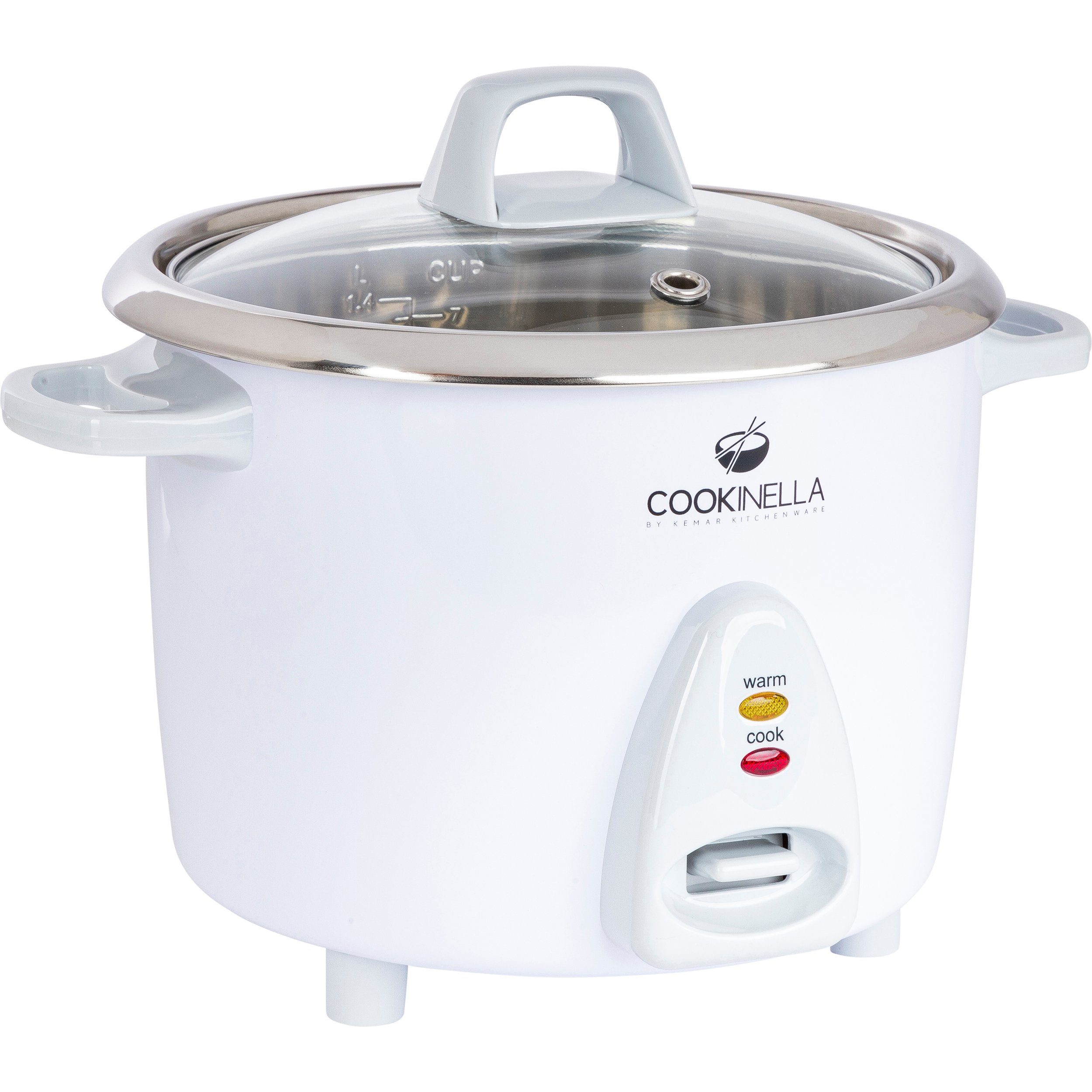 KeMar Kitchenware Reiskocher KRC-200, 500 W, Innentopf aus Edelstahl, Glasdeckel, Bambuslöffel