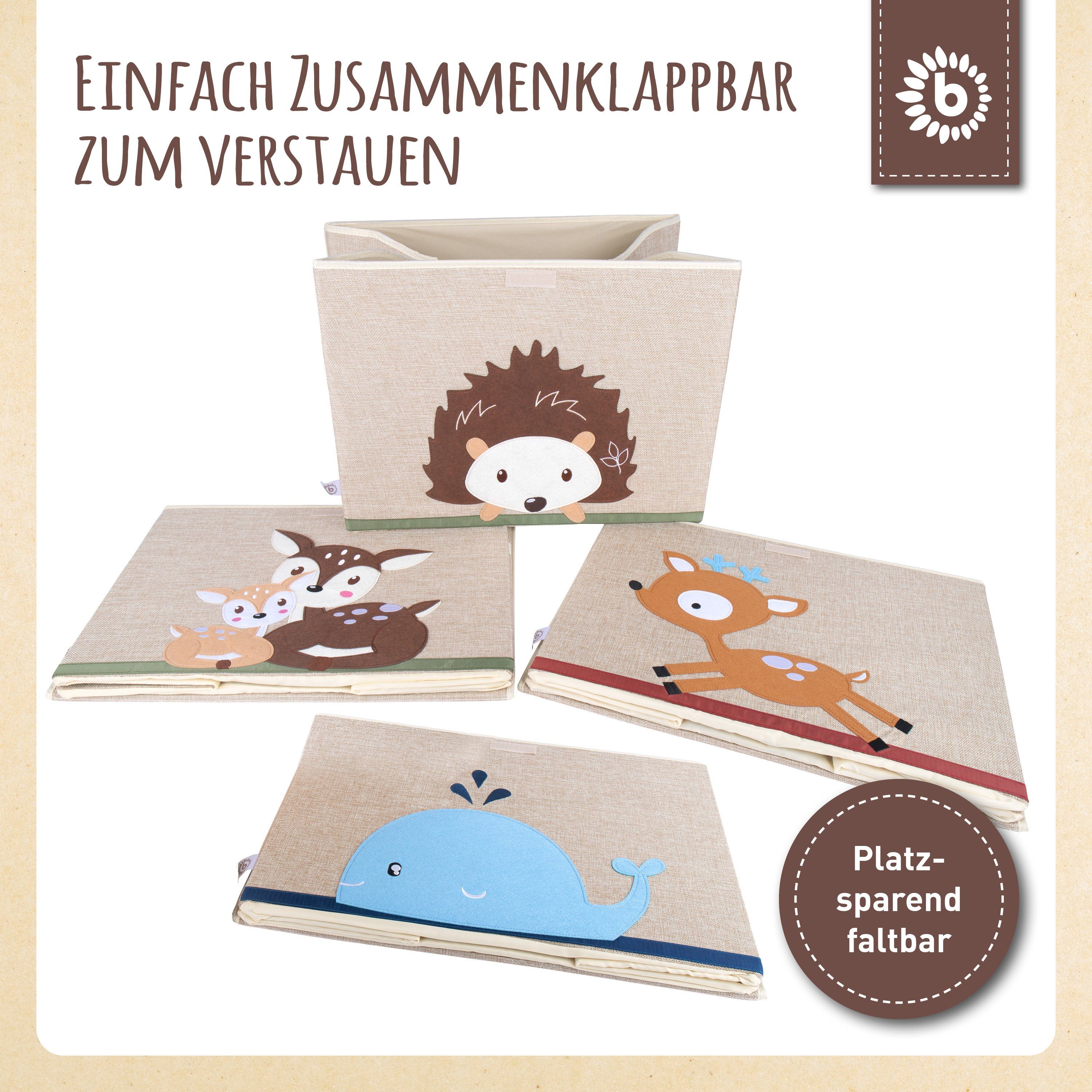 BIECO Spielzeugtruhe Bieco Aufbewahrungsbox mit Deckel 65L faltbar ca. 36x36x51cm Spielzeugkiste mit Deckel Aufbewahrungsbox Kinder Kisten mit Deckel Aufbewahrungsbox Groß Wickeltisch Organizer Igel Motiv