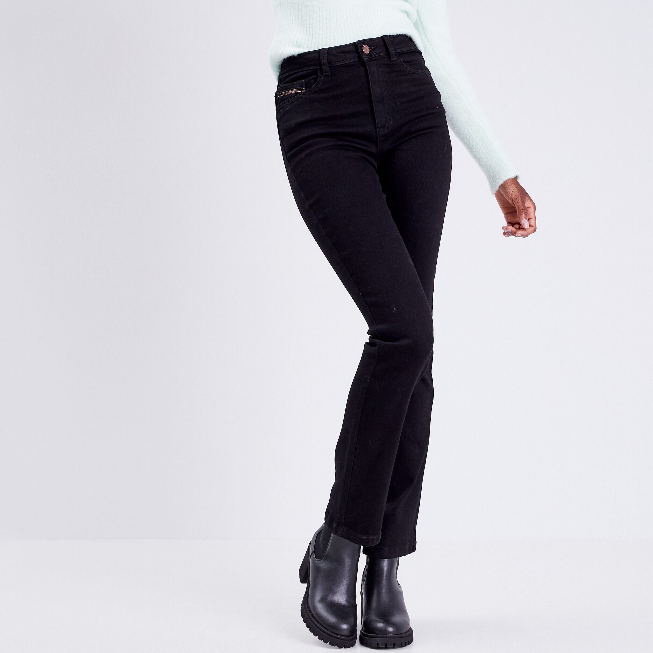 Jeans regular taille haute denim noir femme | Cache Cache