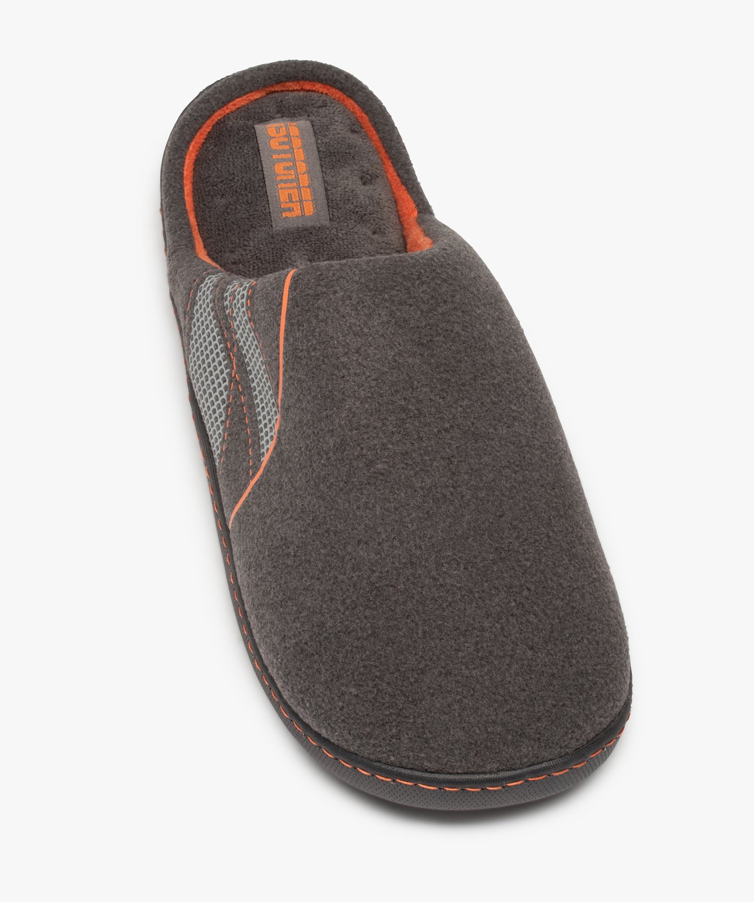 Chaussons homme mules en feutrine détails fluo - Isotoner gris | GEMO