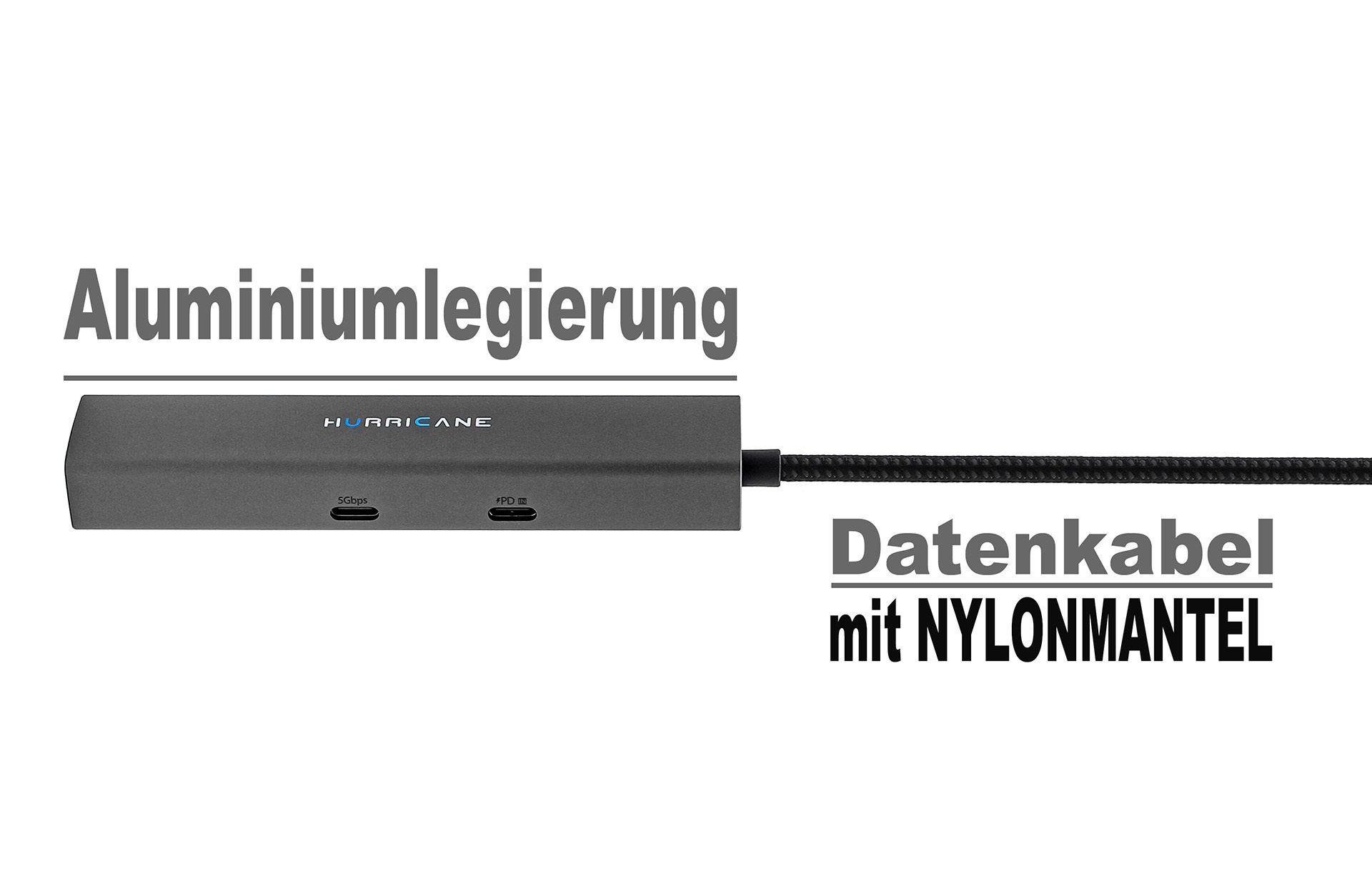 HURRICANE Laptop-Dockingstation C0546 USB-C Hub Aluminium Dockingstation 6 in 1 Multiport 4K HDMI, LAN Ethernet RJ45, 100W PD USB 3.0 für Laptop Notebook MacBook PC HDD