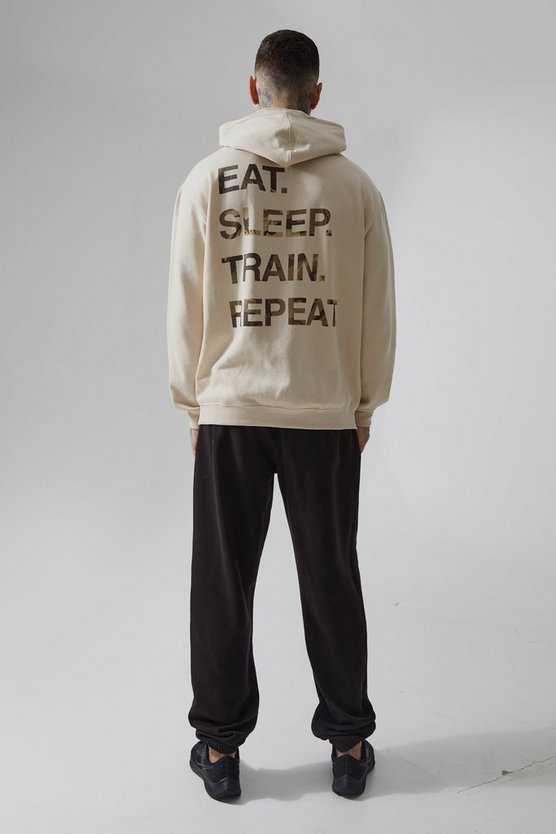 Tall Man Active Oversize Hoodie mit Train Repeat Print